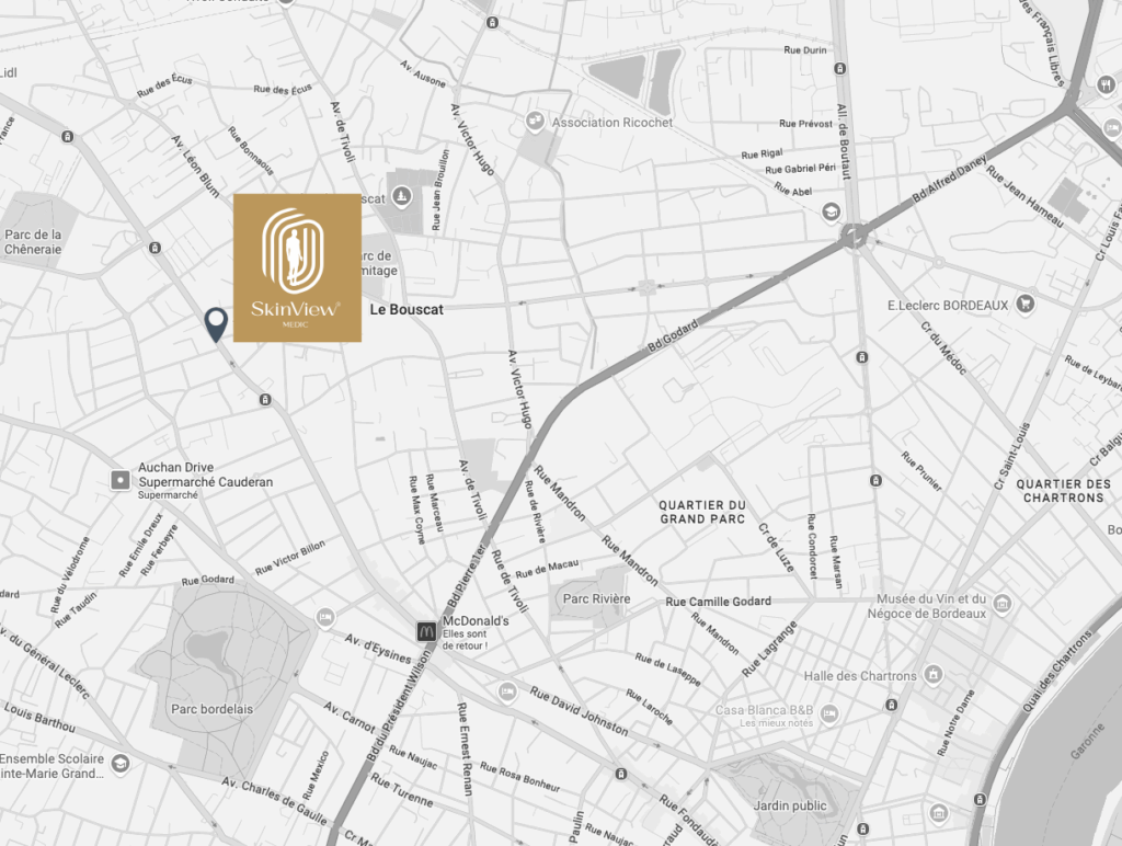 Carte montrant l'emplacement de SkinView à Bordeaux.